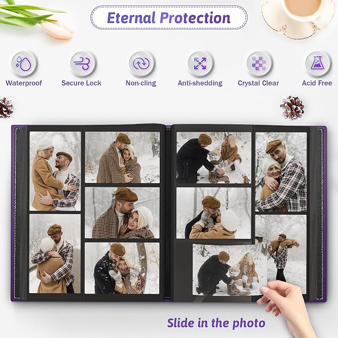 Popotop 4x6 Photo Album Holds 800 Pictures, Vegan Leather Hardcover | 800-Photos Capacity, Clear Slip-In Pockets, Extra-Large Collection Format, Front Photo Window, Gifts for Family Wedding Baby - Image 3