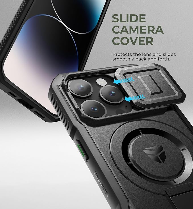 Dexnor for iPhone 14 Pro Case with Slide Camera Cover & Adjustable Kickstand, Compatible with MagSafe, Rugged Shockproof Bumper Cases Heavy-Duty Magnetic Protective Cover,6.1 inch,Black - Image 4