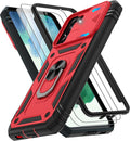 Gritup for Samsung Galaxy S21 FE 5G Case with 2PCS Screen Protector, Build in 360° Rotating Ring Kickstand, Military Grade Protective Case for S21 FE Phone, Red by Gritup
