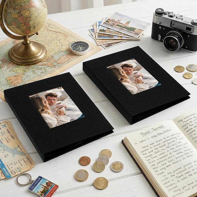 Small 4x6 Photo Album 24 Pockets Linen Cover Black 2 Pack | Linen Cover, Front Window, Portable Mini Picture Book, Travel Wedding Memories - Image 6