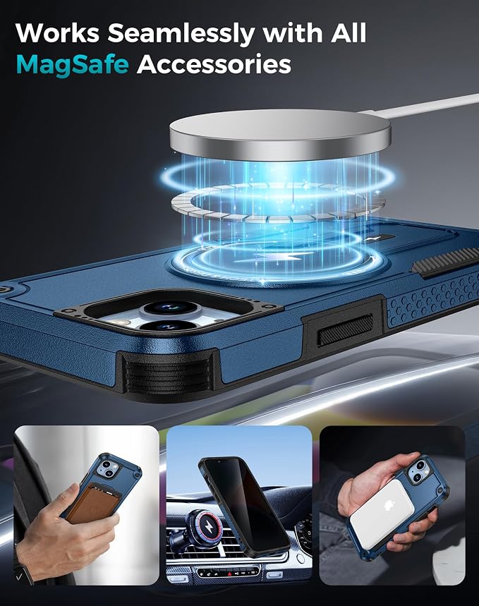 Goton 3 in 1 for iPhone 14 Case with Privacy Screen Protector Blue | Glass Camera Lens Protector,Compatible for MagSafe,Invisible Kickstand, Shockproof Phone Cover for iPhone14 - Image 6