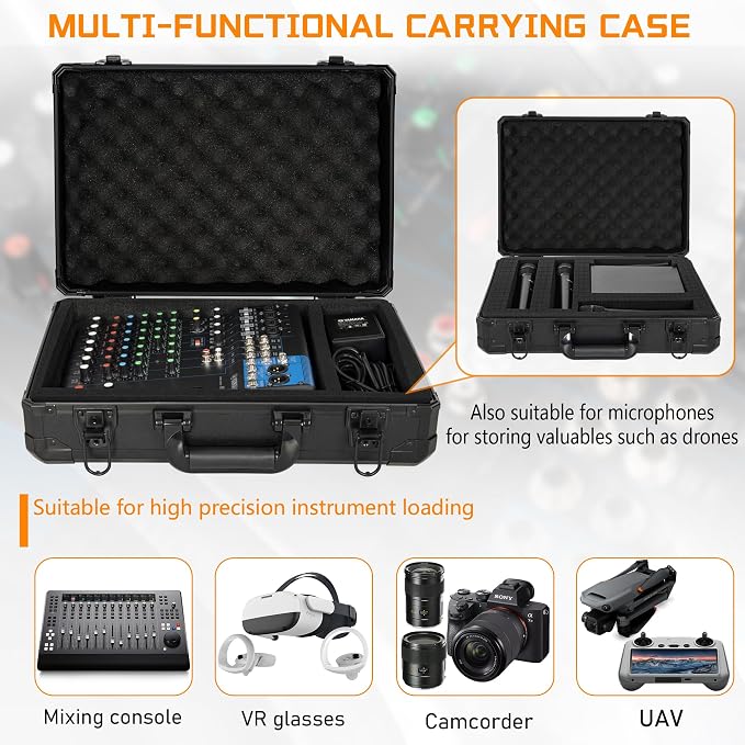 15 Inch Hard Carrying Storage Case | Ideal for Microphone & Camera Gear Transportation, DJ Mixer Case with Customizable Pre-Diced Foam, 15 X 11 X 4.3 Inch, Black - Image 3