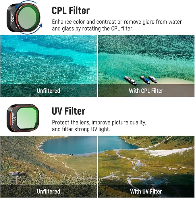 NEEWER ND/PL Filter Set Compatible with DJI Mini 4 Pro, 6 Pack UV CPL ND8/PL ND16/PL ND32/PL ND64/PL Polarizer Neutral Density Drone Lens Accessories, Multi Coated HD Optical Glass/Aluminum Frame - Image 4