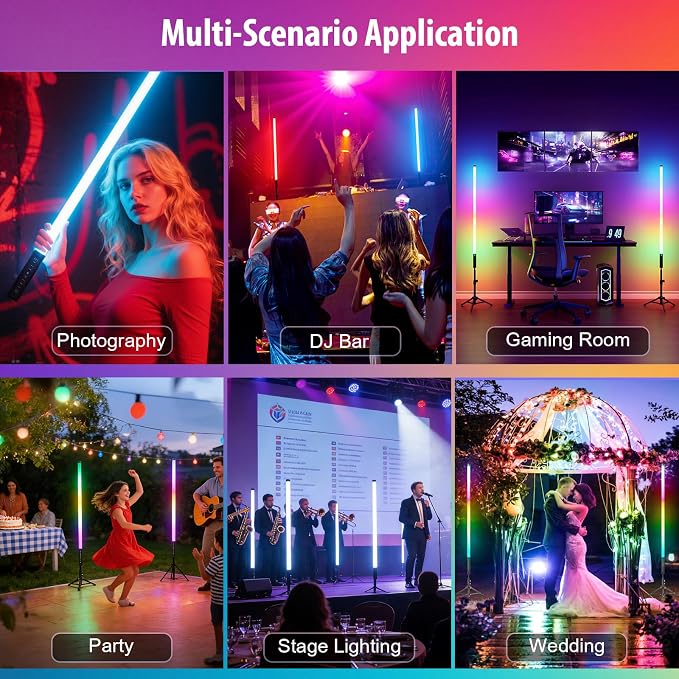 2 Pack 3ft RGB Tube Light Portable 5000mAh Battery Powered LED Light Stick with Stand, Music Sync, Ambient Lighting for Video Studio Photography DJ Bar Stage Club Party Wedding Gaming Rooms - Image 7