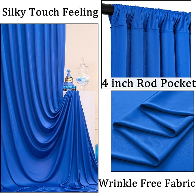 20ft x 10ft Royal Blue Backdrop Curtains for Parties, 4 Panels 5x10ft Wrinkle Free Silky Polyester Photo Backdrop Drapes Background for Birthday Graduation Photography Party Decorations - Image 2