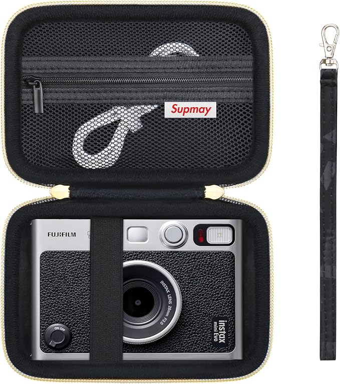 Carrying Case Compatible with Instax Mini EVO Instant Camera, INSTAX MINI EVO Camera Storage Holder Travel Bag with Mesh Pocket for Photos, USB Cables, Film, Black by Supmay