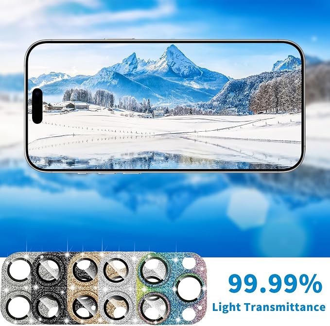 Compatible with iPhone 16 Pro and 16 Pro Max Camera Lens Protector, Bling Sparkle Lens Cover 9H Tempered Glass Anti Scratch Shockproof Full Protective Camera Cover for Women Girls - Image 3