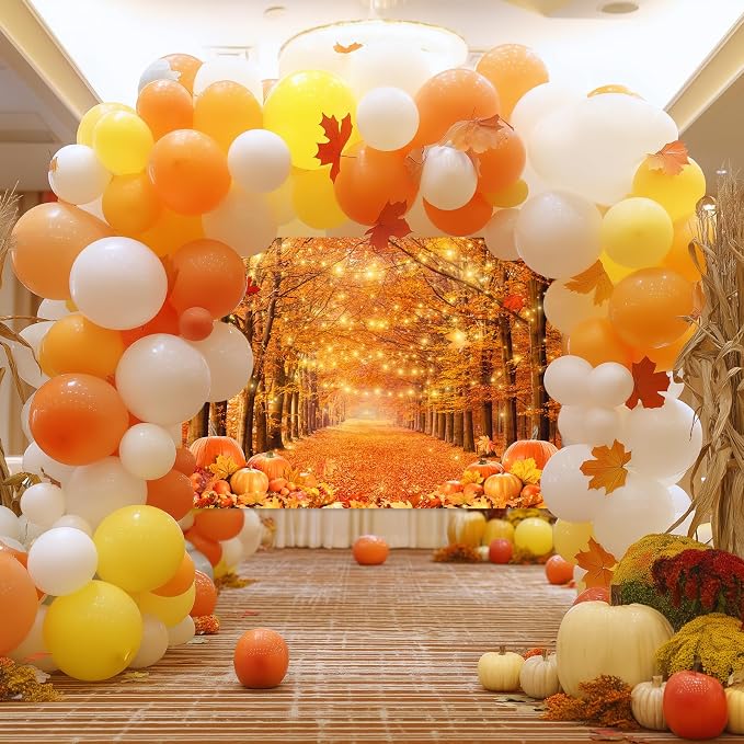 7x5ft Fall Thanksgiving Photography Backdrop | Cotton Fabric, Maple Forest Pumpkin Print, Fall Party Decor, Fall Harvest Friendsgiving Party Photo Booth Background - Image 2