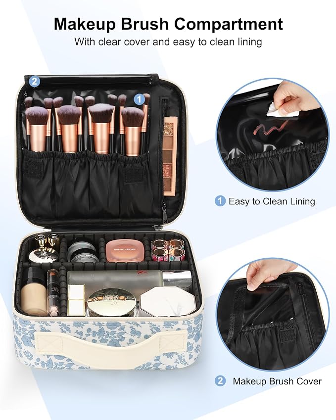 Relavel Travel Makeup Case, Professional Makeup Artist Makeup Bag, Portable Makeup Train Case Organizer with Adjustable Dividers, Cute Cosmetic Bags Birthday Gifts for Girls and Women, Floral Print - Image 3