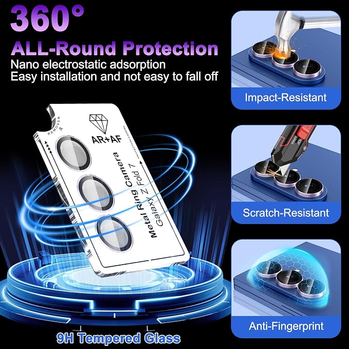 Meshine for Samsung Galaxy Z Fold 7 Camera Lens Protector,Scratch Proof,Strong Adsorption,9H Hardness with Metal Ring Camera Cover,Ultra Thin Case Friendly, Accessories Lens Protector,Light Purple - Image 3