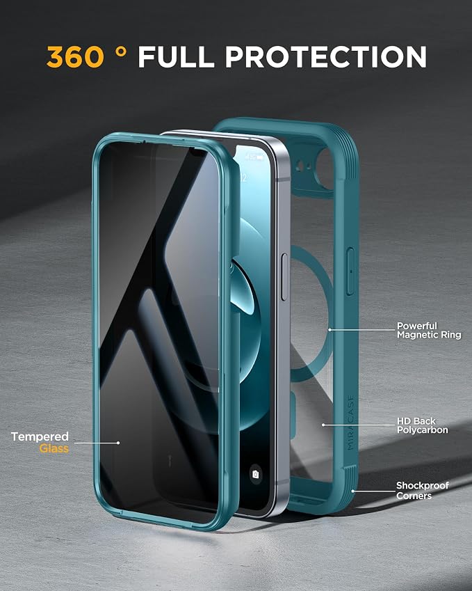 miracase for iPhone 17e & 16e Case with Built-in Private Screen Protector, [Magnetic with MagSafe] Full-Body Phone Cover Military Drop Proof 17 E/ 16 E Bumper 6.1 inch, Green - Image 3