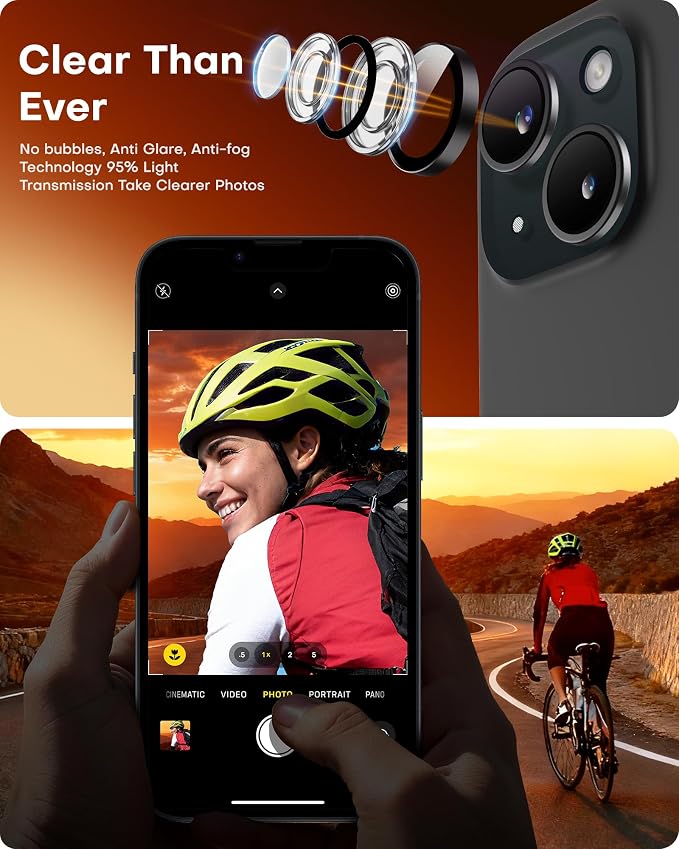 TOCOL Camera Lens Protector for iPhone 15 / iPhone 15 Plus Tempered Glass HD Individual Scratch Resistant Camera Cover Accessories Case Friendly 2 Pack（Black） - Image 5