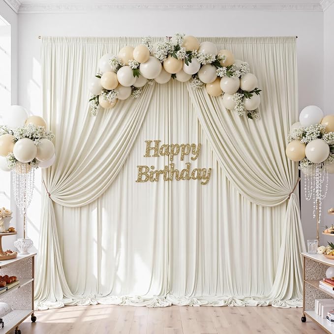 10ftx10ft Wrinkle Free Beige Backdrop Curtains for Parties, Silky Polyester Photo Backdrop Drapes 2 Panels 5x10ft Back Drop Cloth for Wedding Birthday Baby Shower Photography Background - Image 5