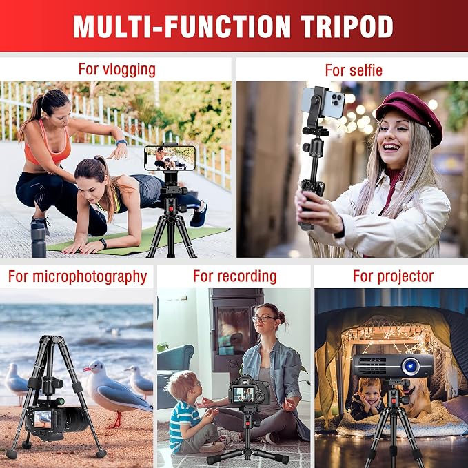 JOILCAN Aluminum Mini Tripod, 21" Desktop Tripod with 360° Ball Head | Portable Travel Tripods for DSLR Camera Phone, Load up to 13lb, Phone Holder and Remote Included - Image 6