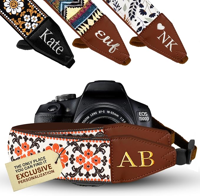 Art Tribute Camera Strap Personalized With Name - Shoulder, Crossbody & Neck Camera Strap for Photographers, Fits All Cameras, Canon Nikon Sony Fujifilm, Padded Strap W/Quick Release & Leather Ends by ArtTribute
