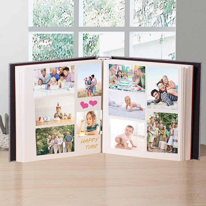 Large Photo Album Self Adhesive 4x6 5x7 3x5 8.5x11 Scrapbook Magnetic Album DIY Scrap Book Length 13 x Width 12.8 (Inches) 120 Sticky Pages Linen Cover DIY Photo Album (Grey) - Image 3