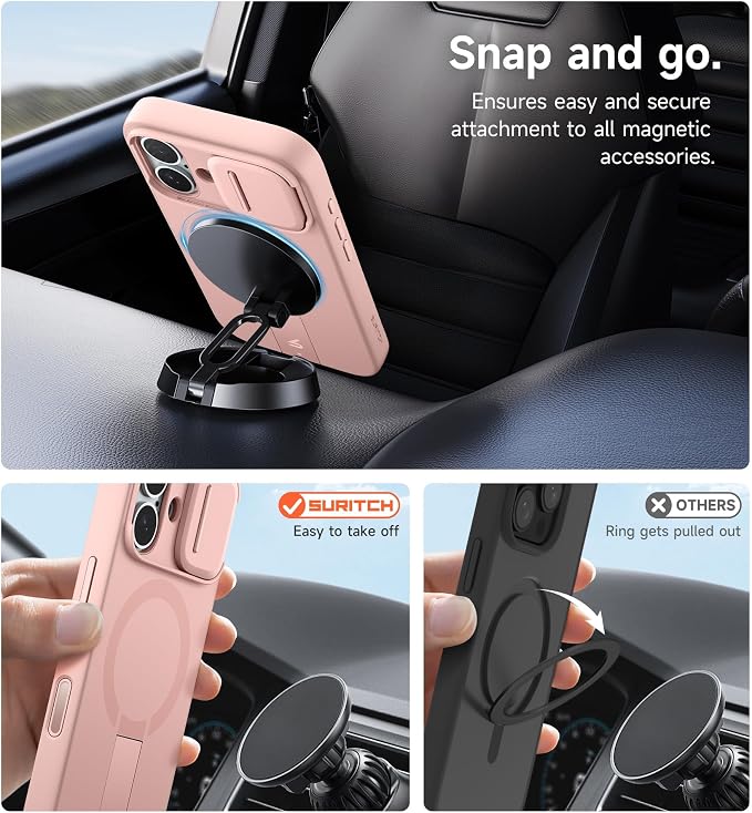 SURITCH for iPhone 17 Case with Camera Control Cover, Camera Slide Cover and Adjustable Kickstand, Compatible with MagSafe, Shockproof Bumper Protective Cases 6.3 Inch, Pink - Image 7