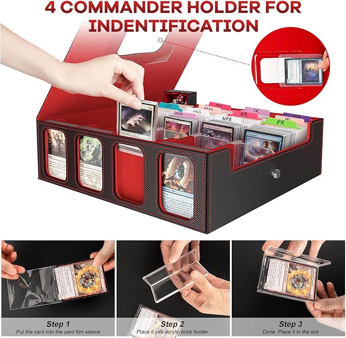 4-Row Trading Card Storage Box, Holds 3200+ Cards [US Patent], Black & Red | Large Capacity, Portable Handle & Display Windows, Compatible with MTG, Commander, Sports Cards and Other Standard TCG Cards - Image 4
