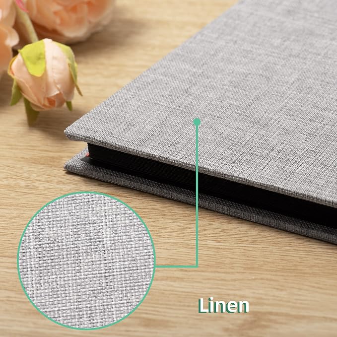 Large Photo Album Self Adhesive for 4x6 8x10 Magnetic Scrapbook Album DIY 60 Black Sticky Pages Linen Cover Photo Album(Grey) - Image 4