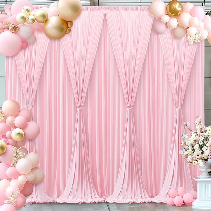 Pink Backdrop Curtains-Wrinkle-Free Polyester Photography Drapes Party Curtain Background for Baby Shower Wedding Decorations- 32 X10FT (Pink) - Image 4
