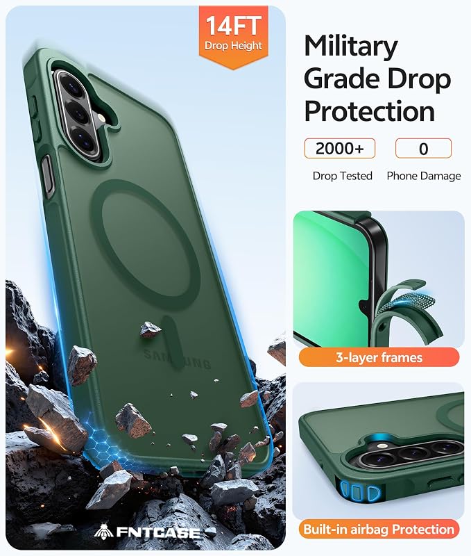 FNTCASE for Galaxy A17/A16 5G Phone Case, Fit for Magsafe, Screen Protector | Translucent Matte, 14FT Military Grade Drop Protection, Slim Shockproof Protective, for Samsung A 17 A 16 Cover, Green - Image 5
