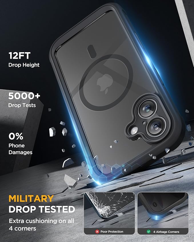 Miracase for iPhone 17 Case with Privacy Screen Protector, Black | Compatible with MagSafe, 360° Full Body Protection, Full Camera Protection, Military-Grade Shockproof Phone Case 6.3" - Image 5