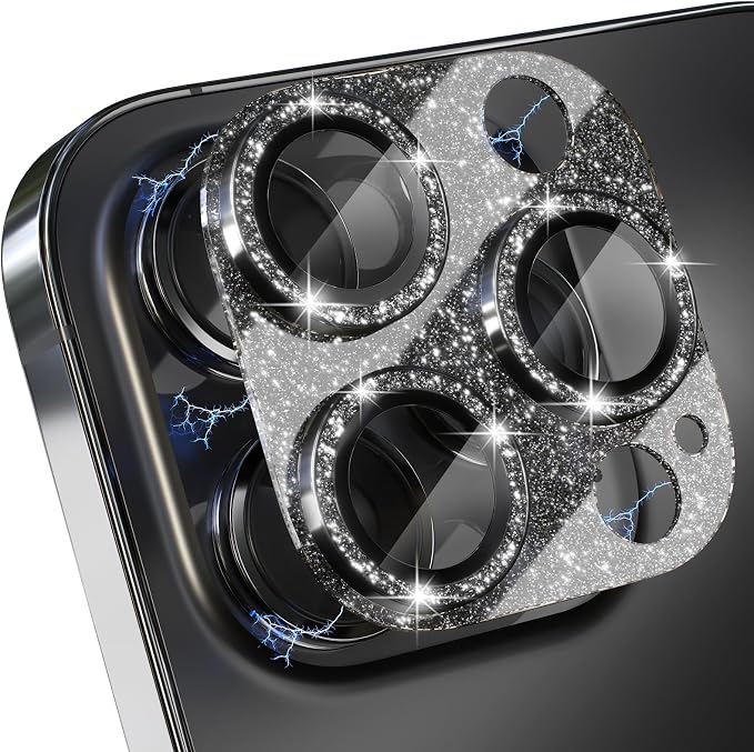 Choiche for iPhone 14 Pro/iPhone 14 Pro Max Camera Lens Protector | Bling Camera Cover with 9H Tempered Glass Lens Screen Protector Metal Ring Decoration Accessories (Glitter-Black) by Choiche