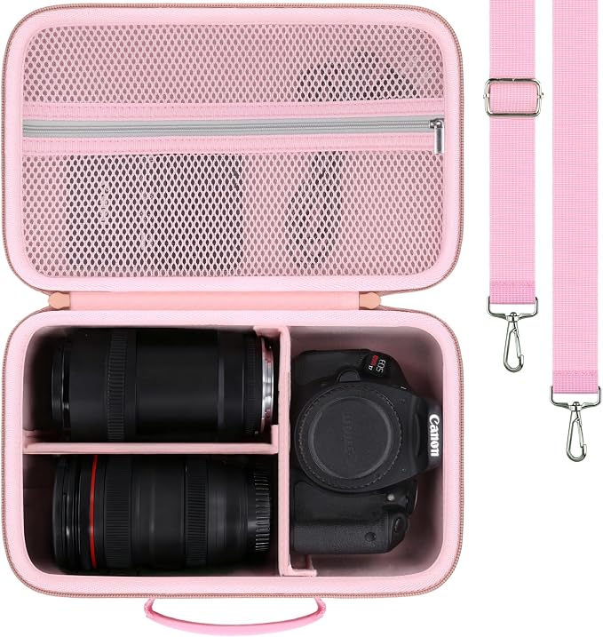 khanka Camera Case for Canon EOS Rebel R6 V/T7/T100/T6/R50/R100/R5/R7/R8/R6 Mark II/SL3 DSLR Camera,Travel Protective Carrying Case for Canon EOS Rebel Camera and 18-55mm/18-45mm Lens(Pink Case Only) by khanka