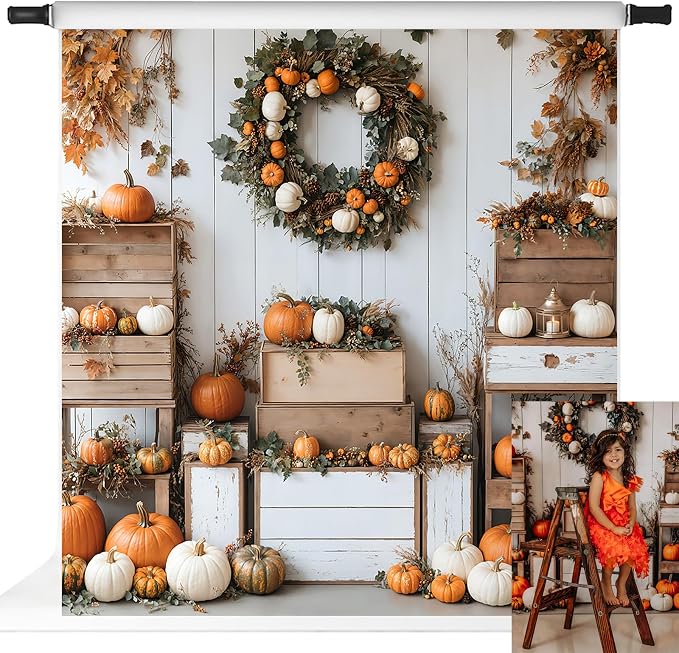 Kate Fall Backdrops White Background Autumn Party Decorations Pumpkins Thanksgiving Festival Photo Backdrop, 10x10ft by KateBackdropforPhotography