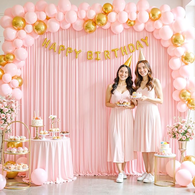 8 Panels Blush Pink Backdrop Curtain for Parties Wedding Wrinkle Free Pink Photo Curtains Backdrop Drapes Fabric Decoration for Baby Shower Birthday Party 40ft(W) x 10ft(H) - Image 8