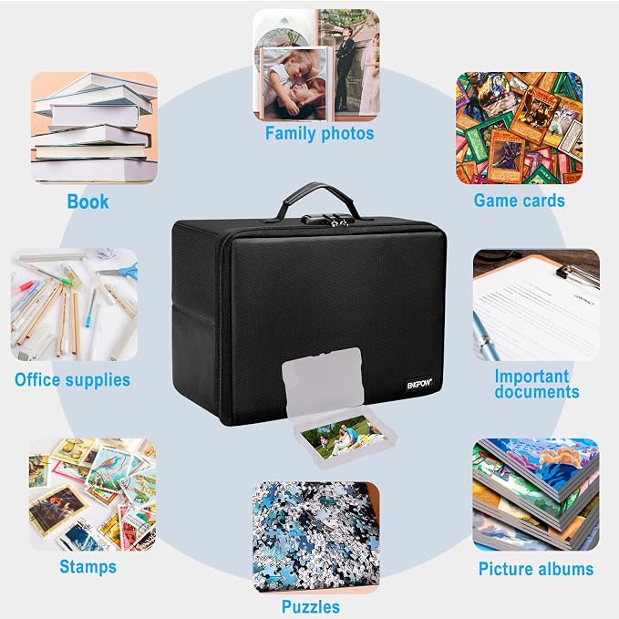ENGPOW Fireproof Photo Storage Box with 16 Inner 4" x 6" Photo Case(Clear),Photo Box Organizer with Lock,Collapsible Portable Photo Storage Containers with Handle for Photos,Picture,Valuables - Image 8