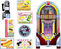 Soda Shop Signs & Jukebox Props Party Accessory (1 count) (8/Pkg) | Cut Apart Plastic Decorations Featuring 1950’s Era Jukebox Food Signs and Retro Diner Graphics for Wall Displays by Beistle