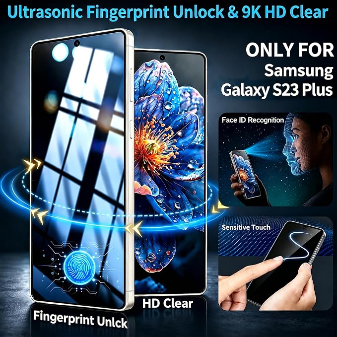2+2 Pack for Samsung Galaxy S23 Plus Privacy Screen Protector | Camera Lens Protector, Auto-Alignment Tool, Ultrasonic Fingerprint Unlocking, 9H Tempered Glass, Anti-Spy, Case Friendly - Image 2