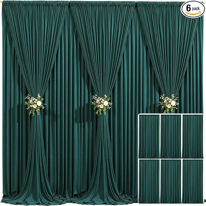 6 Panels Hunter Green Backdrop Curtain for Parties Wrinkle Free Dark Green Photo Curtains Backdrop Drapes Fabric Decoration for Baby Shower Birthday Party Photography 30ft(W) x 10ft(H) by Tao-GePartyDecorations