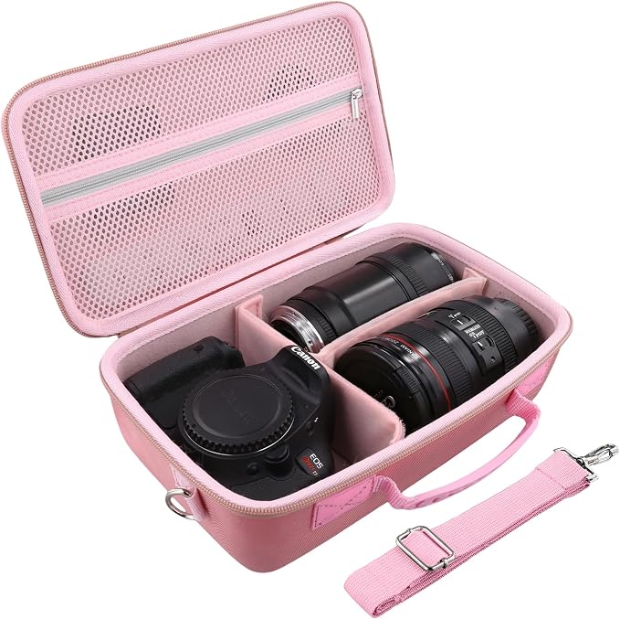 Hard Case for Canon EOS Rebel T7/T100/R50/R100 DSLR Camera with Lens | Fits for Canon T7/T100/R50/R100/R5/R6 V//R6 Mark II DSLR Camera and Lens, With Shoulder Strap, Protective Case, Pink - Image 2