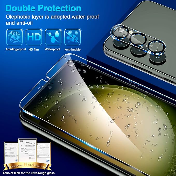 firtstnow 3 Pack for Samsung Galaxy S23 Screen Protector Tempered Glass + 3 Pack Camera Lens Protector, Military Grade Shatterproof, 9H Hardness, Fingerprint Unlock, HD Clear Case Friendly 6.1 Inch - Image 6