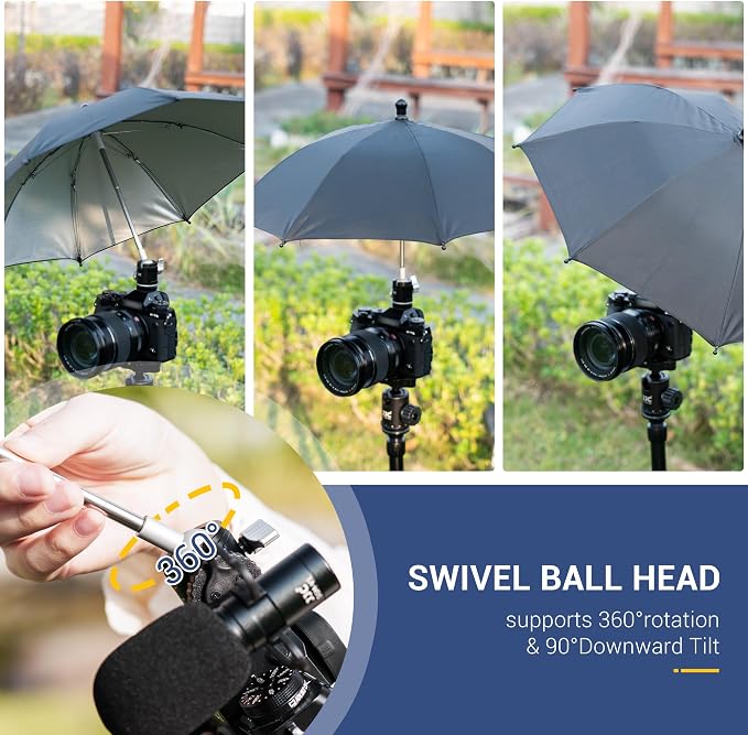 Upgrade Camera Hot Shoe Umbrella Sunshade with 3 Level Height Adjustable | with Extra Cold Shoe Mount,360°Adjustable,Rain Cover Protector Sunshade for Canon Sony Nikon Fuji DSLR & Mirrorless Cameras - Image 4