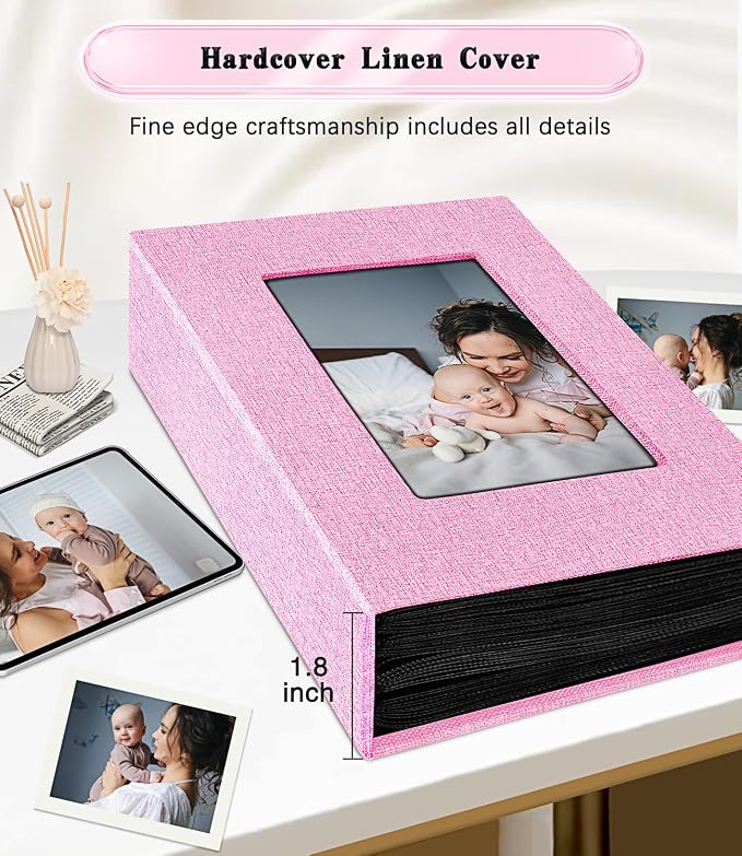 Ejblfe Photo Album 4x6,Linen Cover Slide-in Photo Album Book Can Holds 100 4x6 Photos with 50 Black Sheets for Family,Wedding,Baby and Holiday Pictures (Pink) - Image 5