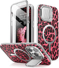 i-Blason for iPhone 15 Pro Case MagSafe, w/‌ Screen Protector, PinkCheetah | Built-in Screen Protector, Camera Cover Stand, Slim, Stylish by i-Blason