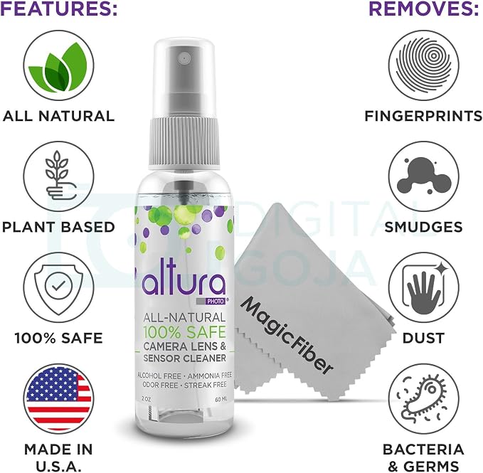 Altura Photo Camera Cleaning Kit, APS-C Sensor Cleaner for DSLR Mirrorless | Streak-Free Results, Includes All-Natural Cleaner, Swabs, Pen, Blower, Brush, Cloth & Hard Case - Image 3