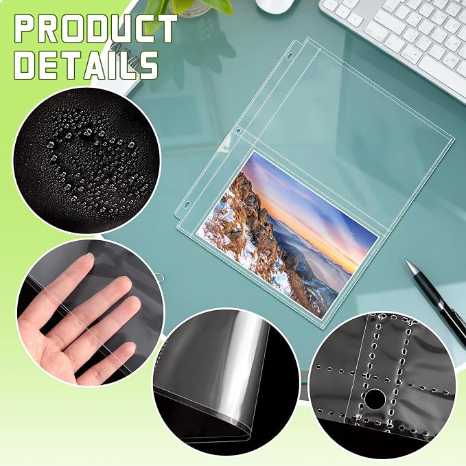 VOKOY 50 Pack 5" x 7" Clear Photo Sleeves for 3 Ring Binder, Double Sided 2-Pocket Sheet Protectors Archival Photo Album Postcard Refill Pages Storage Pockets Organizer, 200 Pockets - Image 3