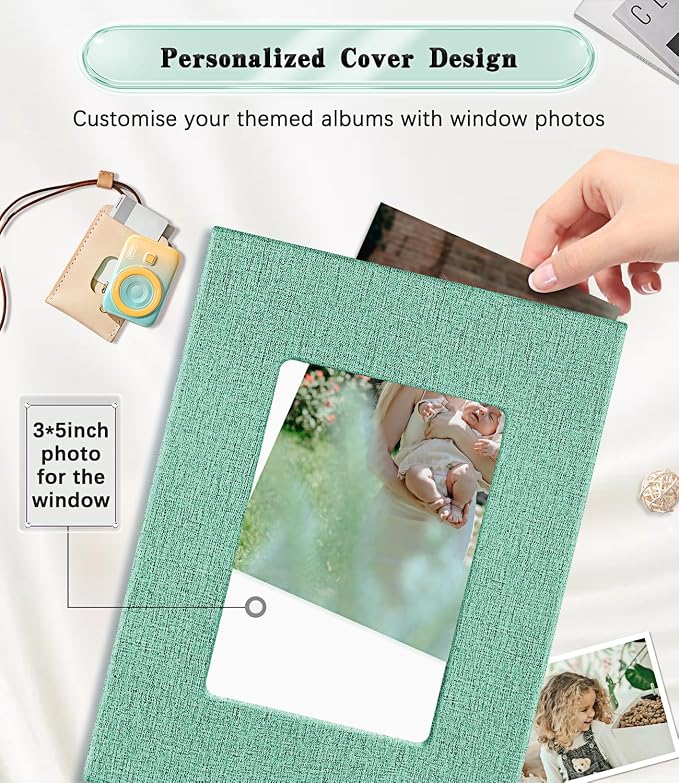 Ejblfe Photo Album 4x6,Linen Cover Slide-in Photo Album Book Can Holds 100 4x6 Photos with 50 Black Sheets for Family,Wedding,Baby and Holiday Pictures (Turquoise) - Image 2