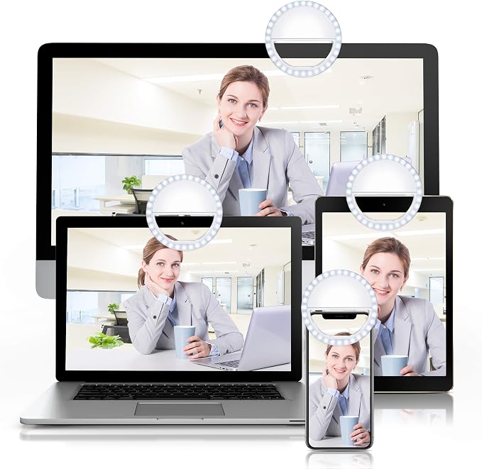 Meifigno Selfie Ring Light, [Rechargeable] with 36 LED Lights, 3-Level Adjustable Brightness Clips On Phone Ring Light Compatible with iPhone 16 15 14 13 12 11 Plus Pro Max iPad Laptop Samsung, White - Image 5