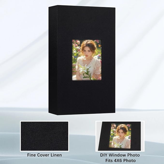 Aevdor 4x6 Photo Album, Holds 300 Photos, Linen Cover with Window, Black | Linen Hardcover, Slip-In Pockets, Acid-Free & PVC-Free, Store Wedding Baby Vacation Memories - Image 7