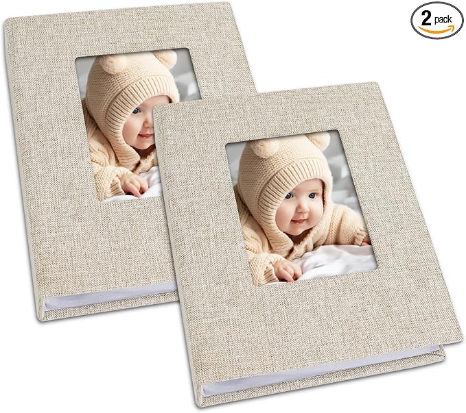 Vienrose 4x6 Mini Photo Album, 2 Pack, 52 Photos, Beige | Linen Cover, Photo Book, Baby Memory Book, Artwork Postcards Storage by Vienrose