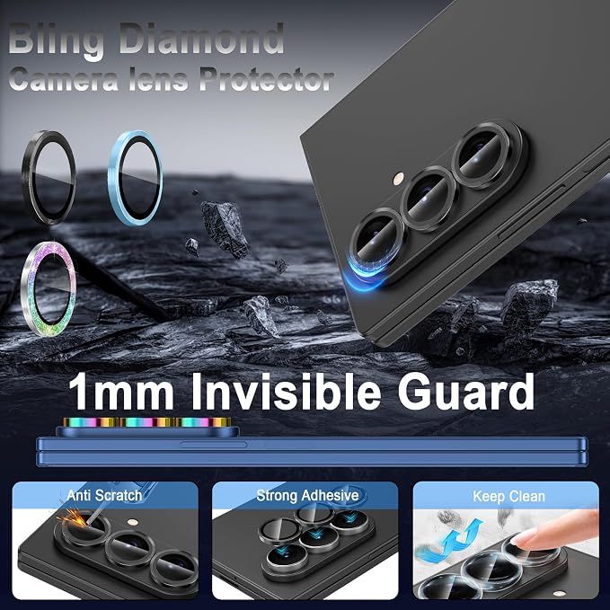 Meshine for Samsung Galaxy Z Fold 8 Ultra Camera Lens Protector,Scratch Proof,Strong Adsorption,9H Hardness with Metal Ring Camera Cover,Case Friendly,Accessories Lens Protector,Black - Image 5