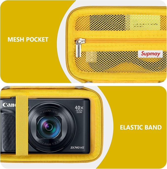 Carrying Case for Canon PowerShot SX740 HS, SX730 HS Camera, Yellow | SX720 HS, SX620 HS, G7 X Mark III, G7 X Mark II Digital Camera, Storage Holder Travel Bag with Mesh Pocket for Battery Pack - Image 4