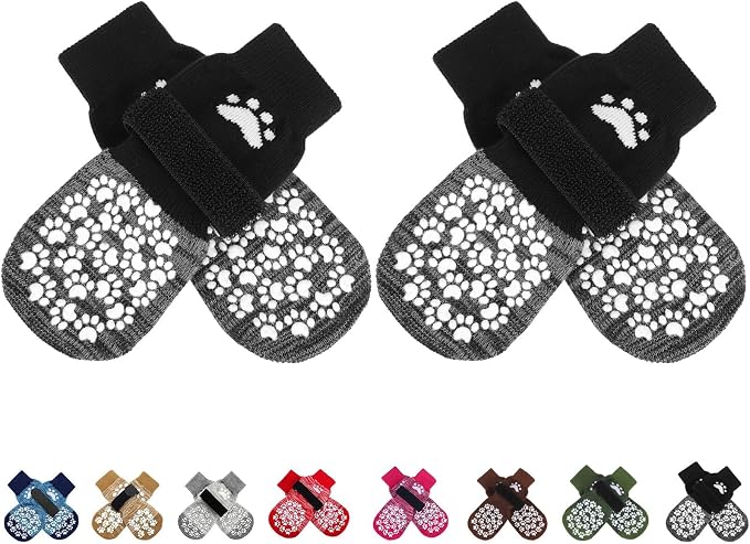 EXPAWLORER Anti Slip Dog Socks to Prevent Licking Paws, Shoes for Hot Pavement, Dog Booties for Small Medium Large Senior Dogs, Traction Control Boots & Paw Protectors for Hardwood Floors Black&Grey by EXPAWLORER