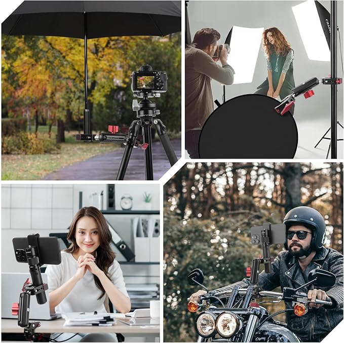 Super Clamp Double Camera Clamp,Dual Clip Mount with Magic Socket Arm - 3/8" & 1/4" Screw, Heavy-Duty Clamps for Desk & Cross Bars& Tripod & Handlebar,All Metal -Max Load Capacity 8.8LB,JC010 - Image 5