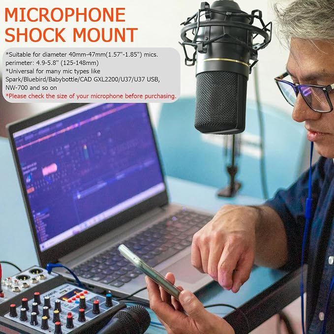 Microphone Shock Mount, Metal Mic Holder Clip for 1.65-1.85"(42-47mm) Diameter Condenser Mics Reduce Vibration Noise and Improve Recording Quality for Bluebird Baby Bottle CAD U37 GXL2200 - Image 2